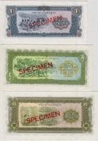 Laosz 1979. 1K, 5K, 10K 3db piros angol és lao nyelvű AA 000... sorozatszámú "Specimen" fn...