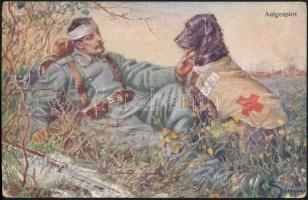 Injured soldier with Red Cross rescue dog (EB)