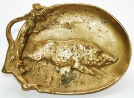 Szecessziós bronz hamutál vaddisznóval /  Art nouveau style bronze ashtray with a boar, 16,5x12cm