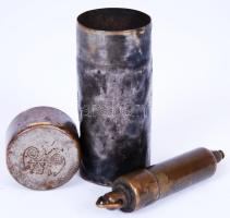 Töltényhüvelyből készített régi réz öngyújtó réz tokban /  Lighter made from cartridge in a brass case, 9cm