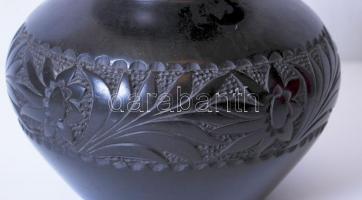 Népművészeti fekete kerámia váza / 
Folkloristic black ceramic vase, 20cm