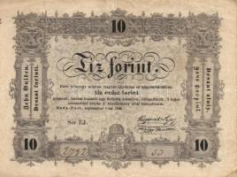 1848. 10Ft sárgásbarna "Kossuth bankó" fordított hátlapi alapnyomattal és ferde textúrával T:III