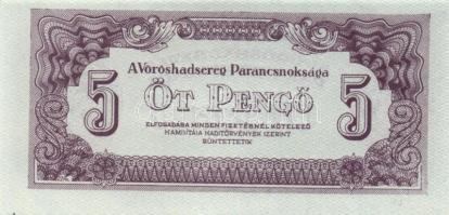 1944. 2P + 5P "A Vöröshadsereg Parancsnoksága", az 5P lefelé tolódott vágási hibával és há...