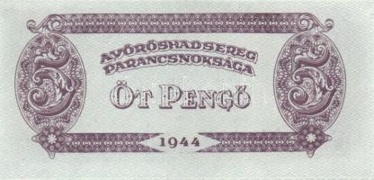 1944. 2P + 5P "A Vöröshadsereg Parancsnoksága", az 5P lefelé tolódott vágási hibával és há...