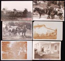 cca 1900-1910 Hintók, szekerek, lovak, összesen 6 db fotó és fotólap / Horse photos