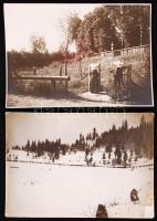 1917 Katonáink menetelnek Tirolban, Apácák tábori temetőnél. Az Est lapok 2 db cenzúrázott jelzett, sorszámozott fotója / Military photos. Officcial photo of the Est magazine 17x12 cm