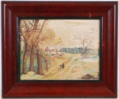 Jelzés nélkül: Téli táj alakokkal. Olaj, vászon, antik keretben 30×36 cm