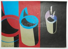 Olvashatatlan jelzéssel: Kicsinyítés. Kollázs, papír, kis szakadás, 30×22 cm