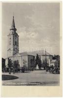 Hajdúszoboszló, ref. templom, hősök szobra, automobil