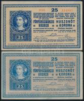 1918. 25K (2x) eltérő típusú sorszámozással és hátlapi alapnyomattal T:I-,III