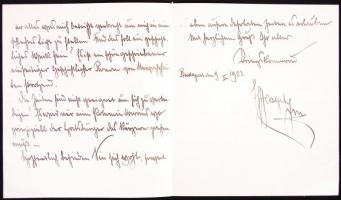 1923 I. világháború végi eredeti dokumentum! Habsburg-Lotharingiai József főherceg saját kézzel írt ...