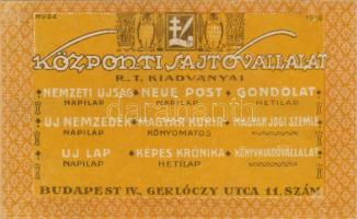 1919. Központi Sajtóvállalat R.T. 20f T:I