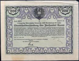 Ausztria 1920. 200K értékű 4% kamatozású kötvény T:II-
Austria 1920. Bond in 200 Corona value C:VF