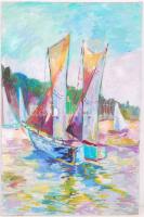 Jelzés nélkül: Katamarán. Olaj, farost, 49×32 cm