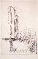 Csohány Kálmán (1925-1980): Tengernél. Rézkarc, papír, jelzett, üvegezett keretben 48×36 cm