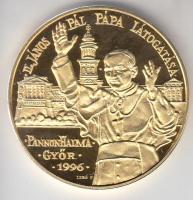 Lebó Ferenc (1960-) 1996. "II.János Pál pápa látogatása - Pannonhalma, Győr" aranyozott emlékérem (42,5mm) T:PP