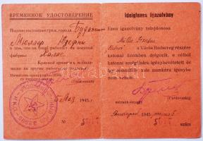 1945 Magyar és orosz nyelven kiállított ideiglenes igazolvány