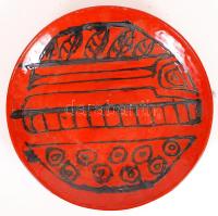 Iparművészeti Vállalatos fali dísztál, jelzett, mázas kerámia, hibátlan, d:38 cm