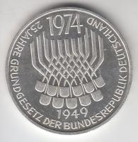 NSZK 1974F 5M Ag "25 éves az Alkotmány" T:exPP  GFR 1974F 5 Mark Ag "Constitutional Law" C:exPP