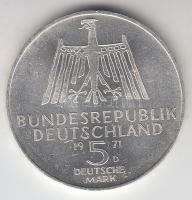 NSZK 1971D 5M Ag "Dürer" T:1-
GFR 1971D 5 Mark Ag "Dürer" C:AU