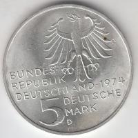 NSZK 1974D 5M Ag "Immanuel Kant" T:2
GFR 1974D 5 Mark Ag "Birth of Immanuel Kant&quot...