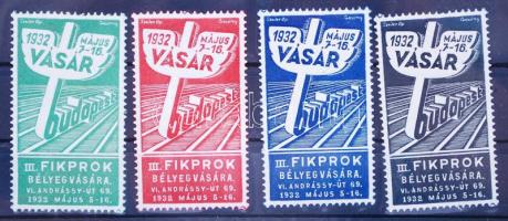 1932 BNV III. FILPROK bélyegvásár 4 db levélzáró klf színben