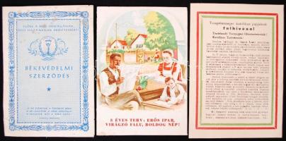Cca 1950 Kommunista propaganda füzetek: Békevédelmi szerződés, Felhívás papok részére, 5 éves terv