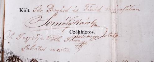 1870 Fejér vármegei, tanuló-levél. Kovács, lakatos, bognár, asztalos, kömives, nyerges, kis foltok, ...