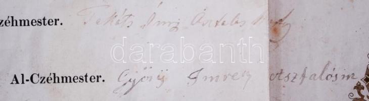 1870 Fejér vármegei, tanuló-levél. Kovács, lakatos, bognár, asztalos, kömives, nyerges, kis foltok, ...