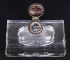 Cca 1920 Asztali üveg tintatartó, fém betéttel, 20×13 cm, m:9 cm