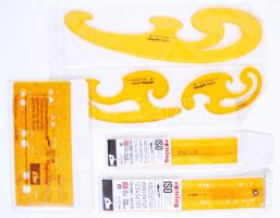 Rotring betűsablon és görbe vonalzók, összesen: 6 db