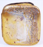 Szecessziós réz cigarettatálca, kopott, 9×8 cm