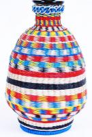 Színes damil szalagos üvegkiöntő dugóval, hibátlan, m:23 cm