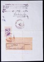 1947 Születési anyakönyvi kivonat 3 Ft illetékbélyeggel + 6 Ft városi illetékbélyeggel