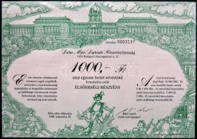 1996. "Ludas Matyi Lapkiadó Részvénytársaság" elsőbbségi részvény 1000Ft értékben T:II