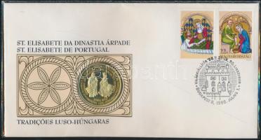 1998. "Árpádházi Szt. Erzsébet / Porugáliai Szt. Erzsébet" sorszámozott első napi érmés boríték aranyozott tombak éremmel T:PP csak 500db! R!