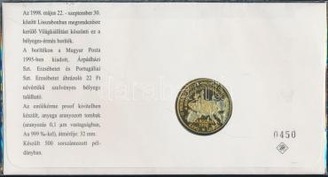 1998. "Árpádházi Szt. Erzsébet / Porugáliai Szt. Erzsébet" sorszámozott első napi érmés bo...