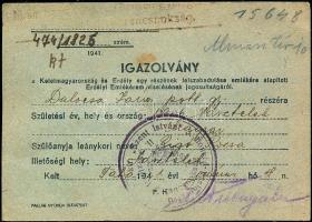 1940. "Erdélyi részek felszabadulásának emlékére" kitüntetés mellszalaggal + igazolvány sz...