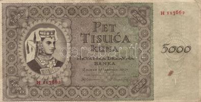Horvátország 1943. 5000K T:III Croatia 1943. 5000 Kuna C:F