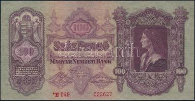 1930. 100P "*E" nyomdai papírráncok T:I-(sarokkopás)