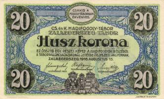 1916. Zalaegerszeg-tábor hadifogolypénz 20K T:I fekete körbélyegzővel
