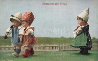 March to the front, children soldiers, humour