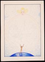 Kónya Zoltán (1891-?): Vázlat. Grafit, akvarell, papír, jelzett, 16,5x12cm