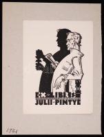 Petry Béla Albert (1902-1996): Ex libris Julii Pintye. Fametszet, jelzett, kartonra kasírozva, 16x12cm