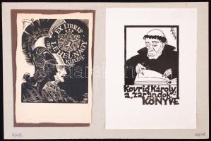 Petry Béla Albert (1902-1996): 2db ex libris. Fametszet, papír, jelzett, kartonra kasírozva, 16x24cm