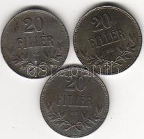 1916. 20f T:2-; 1917. 20f T:2 érdekes hibásan vert peremmel, recék csak részben láthatók; 1921. 20f T:2-