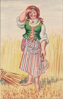 Polish folklore, hand-painted postcard