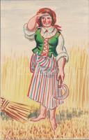 Polish folklore, hand-painted postcard, Lengyel folklór, kézzel festett lap