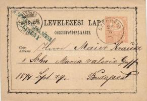 1874 Díjjegyes levelezőlap SZÉCSÉNY - BUDAPEST