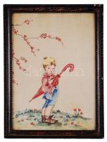 Jelzés nélkül: Eső után. Selyemkép üvegezett keretben, 24x18cm